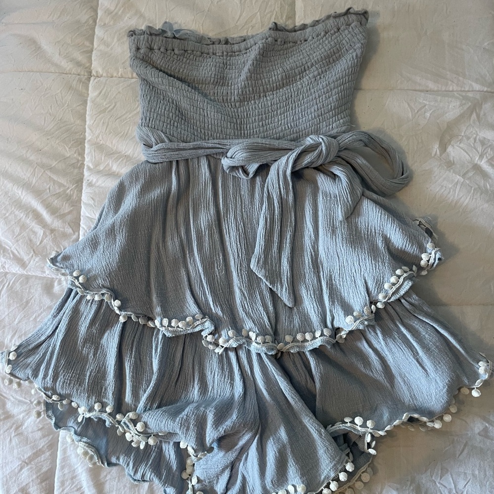 Gray Strapless Ruffle Romper